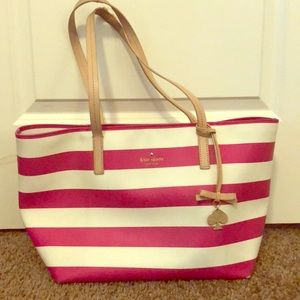 Kate Spade ♠️ Pink & White Stripe Hawthorne Tote